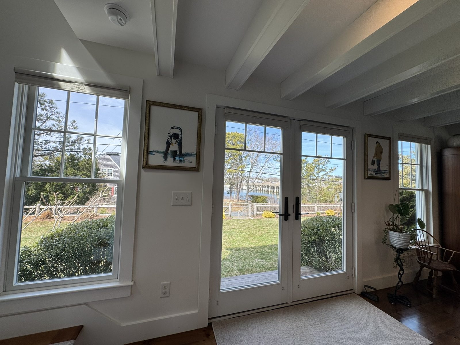 Interior French doors and windows Cape Cod home